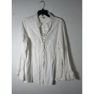 Reba Women's White Embroidered Lace Top Size‎ XL Boho Bell Sleeves Prairie